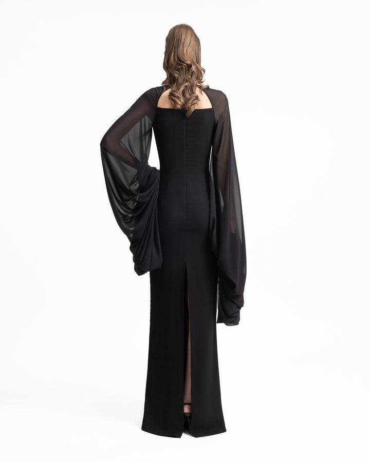 Beaded Dress with Puffed Sleeves