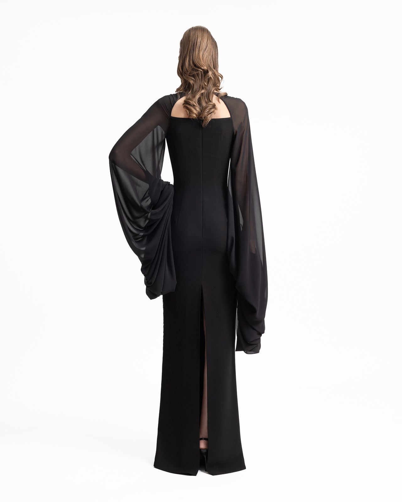 Beaded Dress with Puffed Sleeves