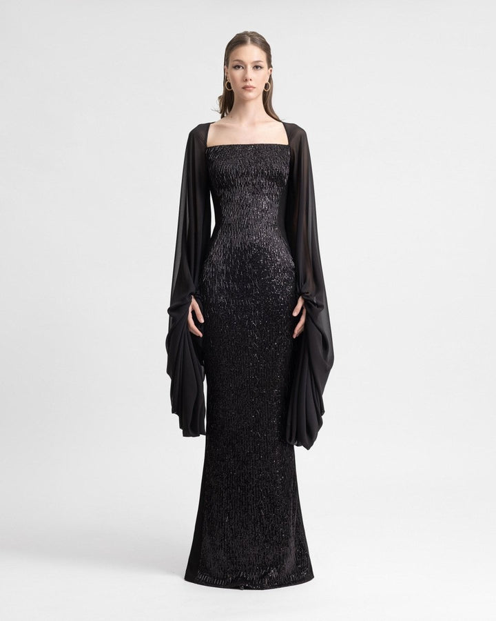 Beaded Dress with Puffed Sleeves - Gemy Maalouf