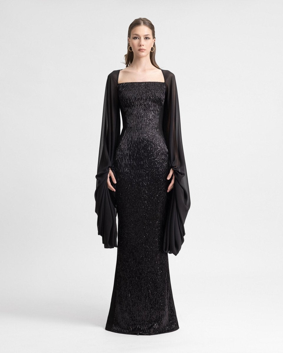 Beaded Dress with Puffed Sleeves - Gemy Maalouf