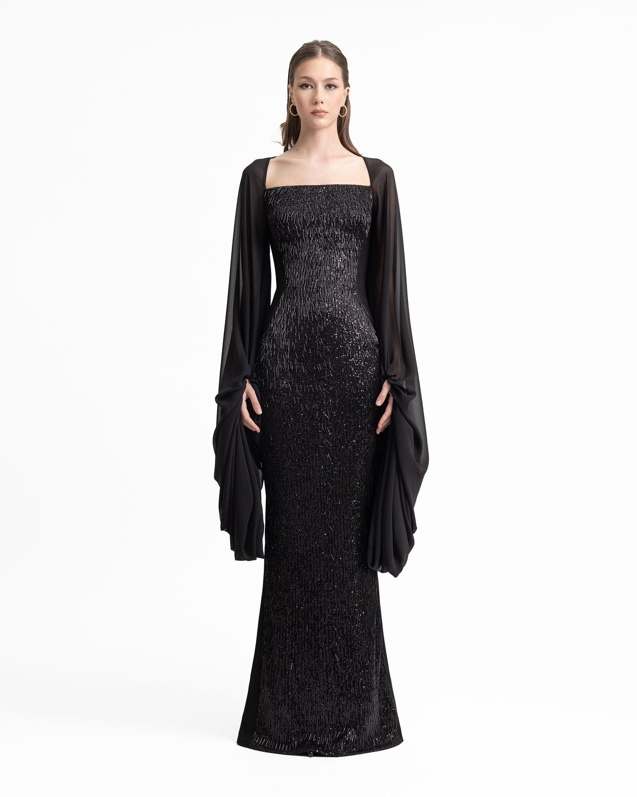 Beaded Dress with Puffed Sleeves