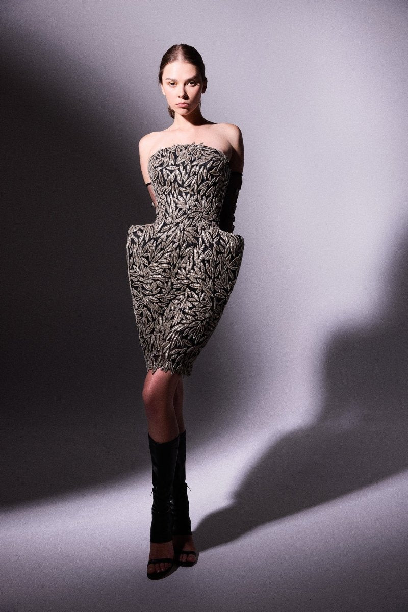 Strapless Beaded Short Dress - Gemy Maalouf