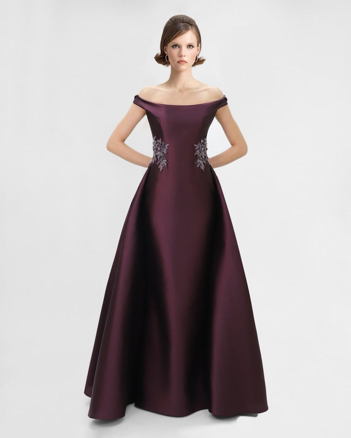 Off - Shoulder Beaded Mikado Dress - Gemy Maalouf