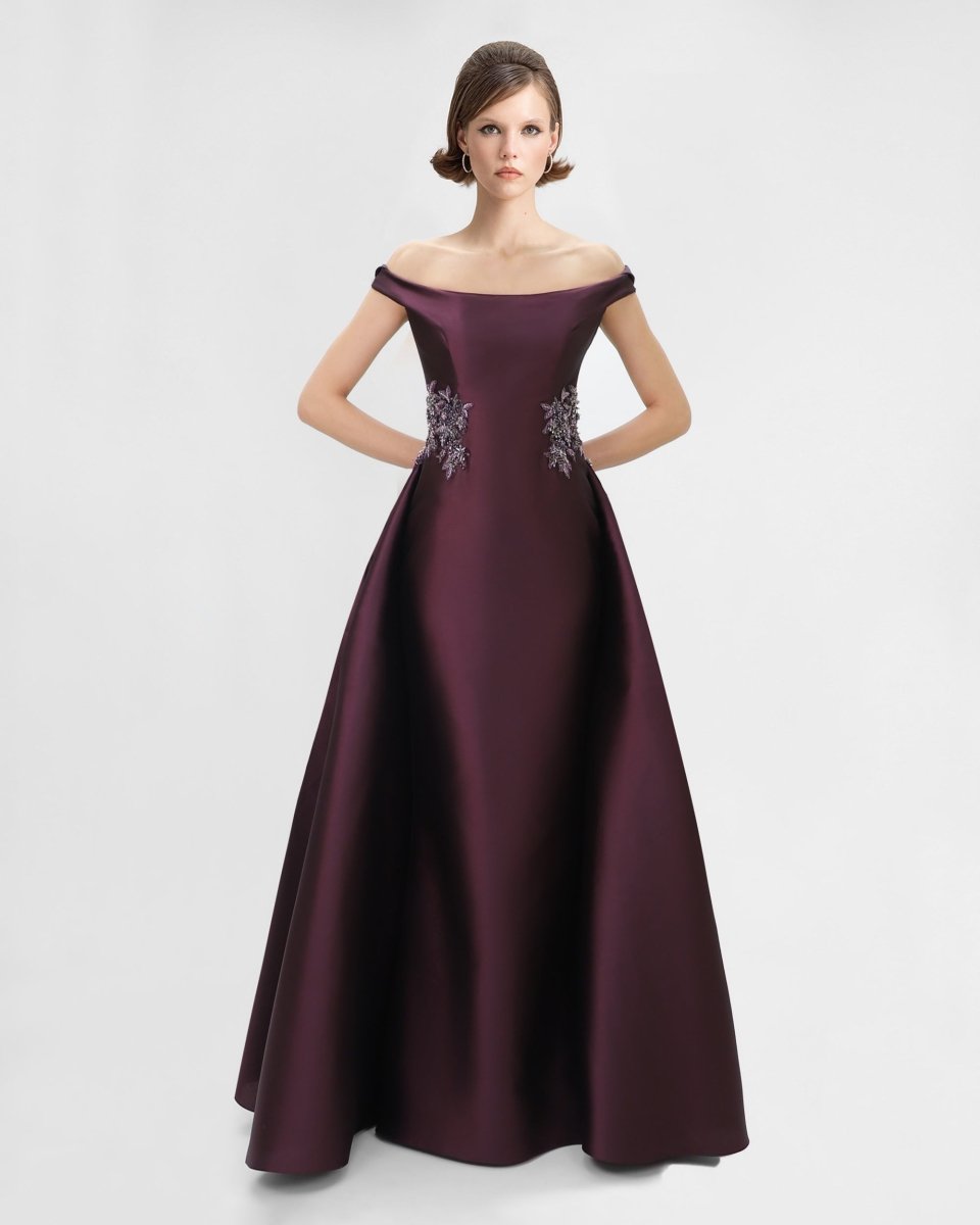 Off - Shoulder Beaded Mikado Dress - Gemy Maalouf