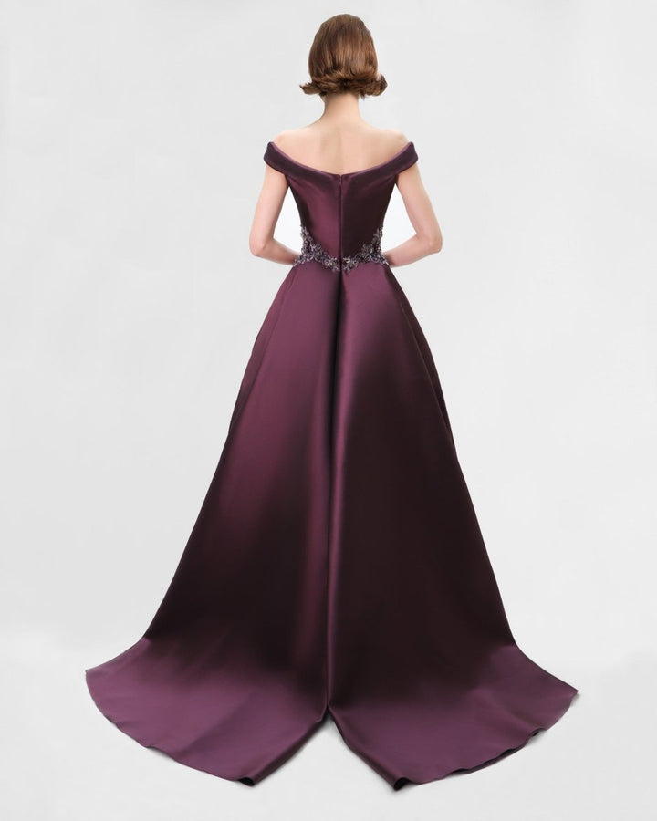 Off - Shoulder Beaded Mikado Dress - Gemy Maalouf