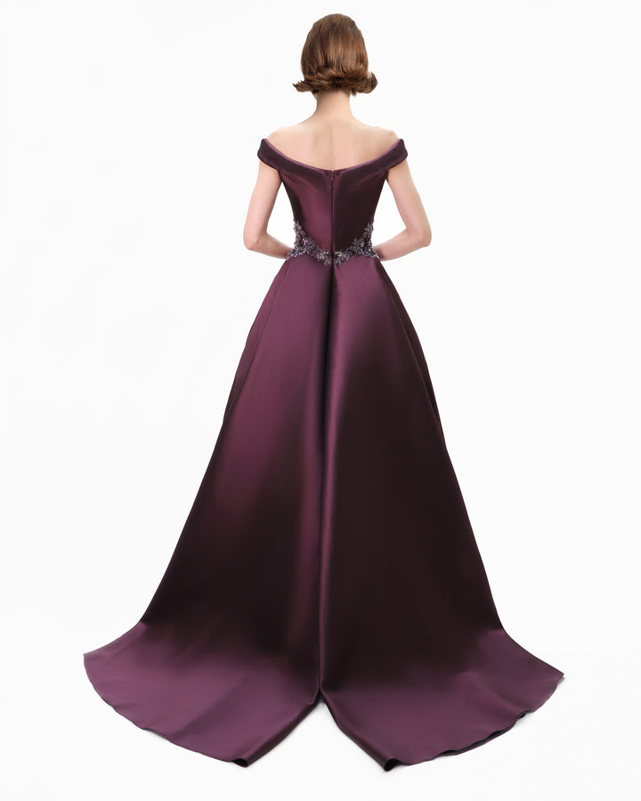 Off-Shoulder Beaded Mikado Dress