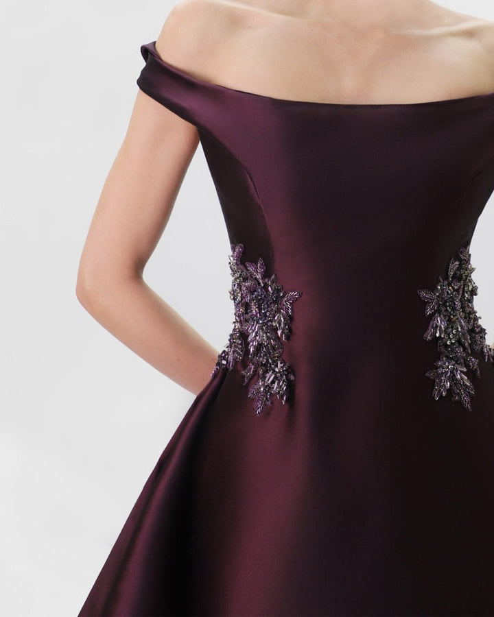 Off - Shoulder Beaded Mikado Dress - Gemy Maalouf