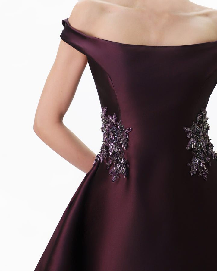 Off-Shoulder Beaded Mikado Dress