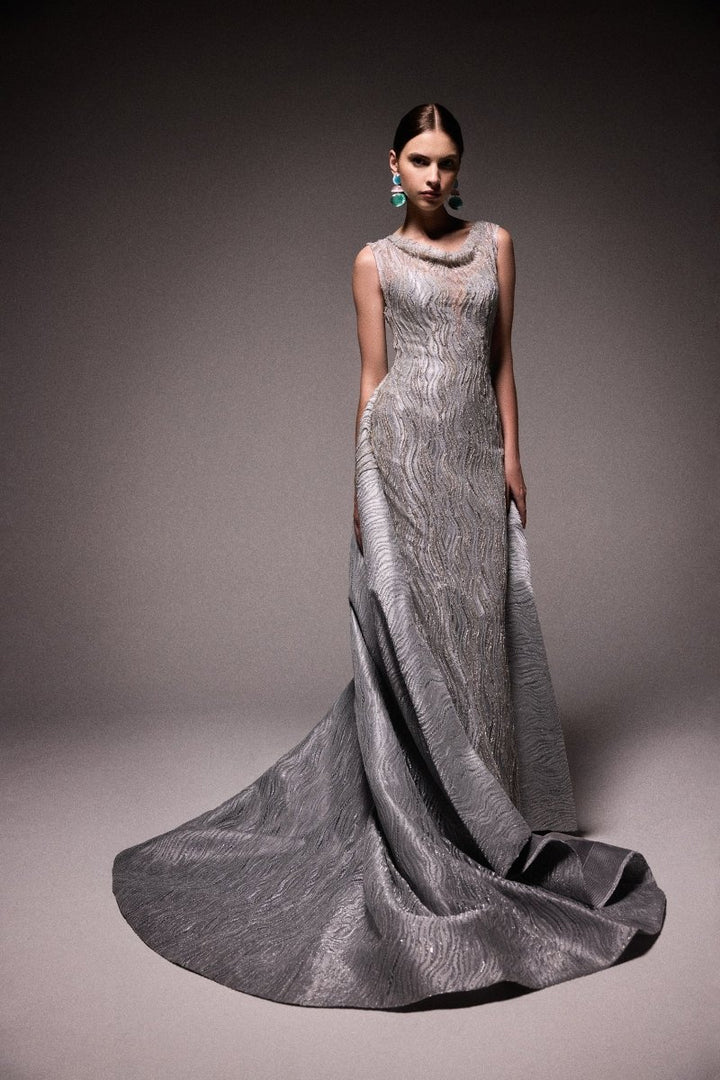 Beaded Cowl - Neck Dress - Gemy Maalouf
