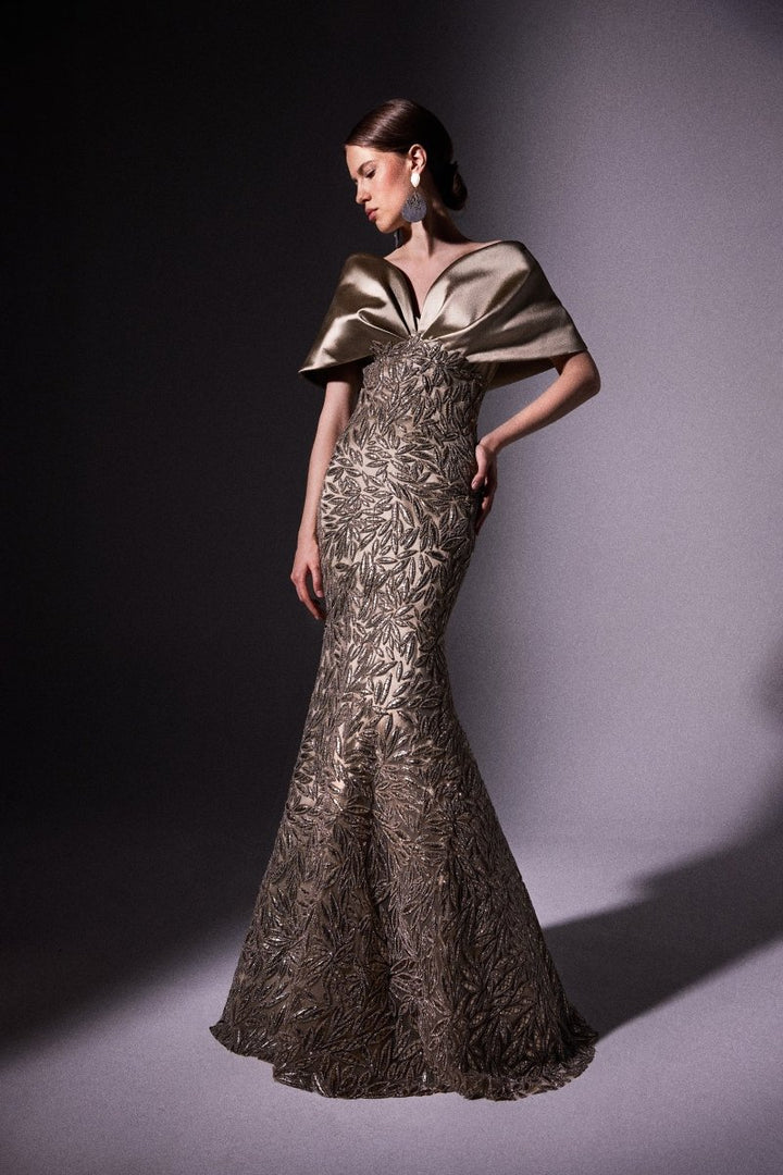 Off - Shoulder Beaded Gradient Dress - Gemy Maalouf