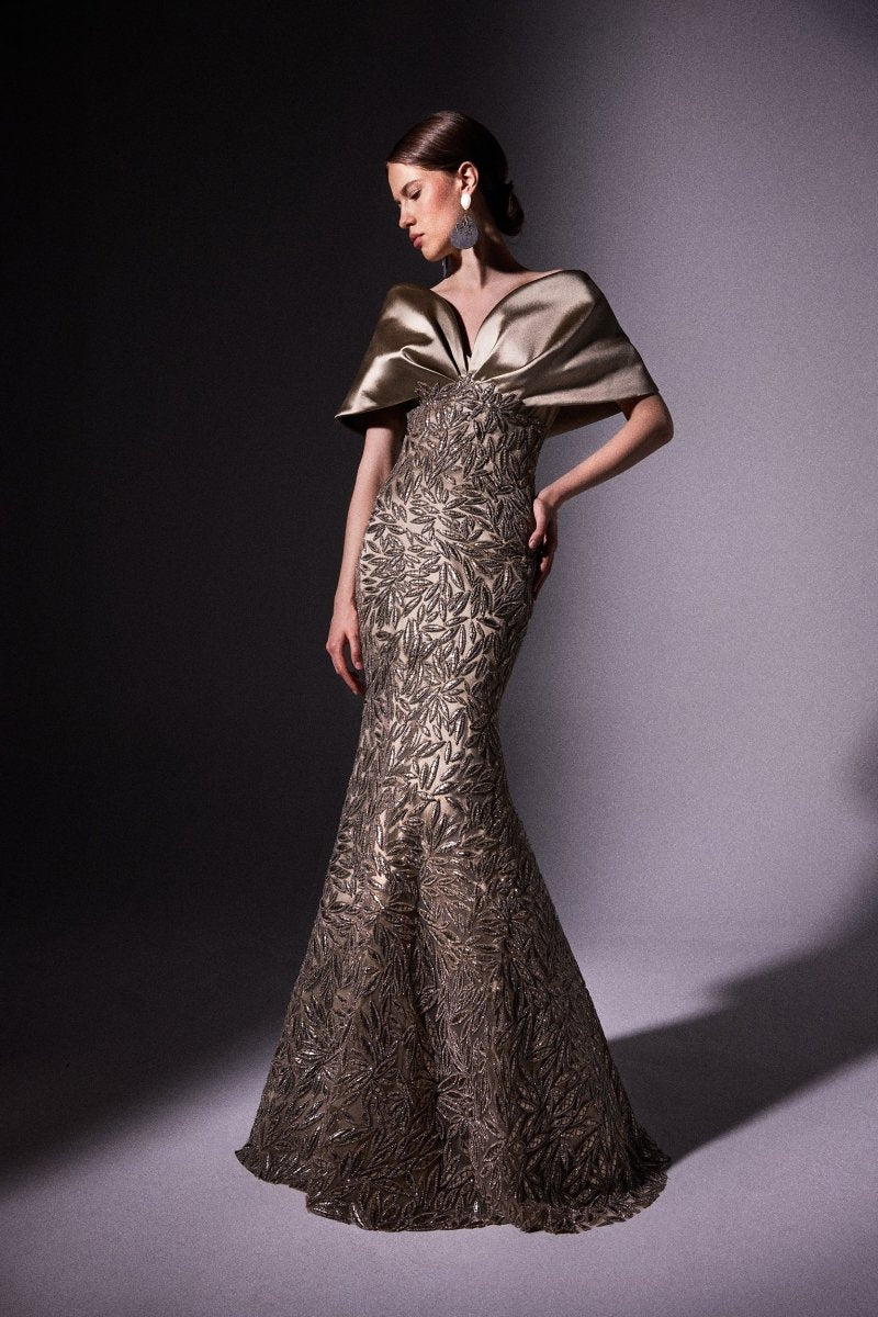Off - Shoulder Beaded Gradient Dress - Gemy Maalouf