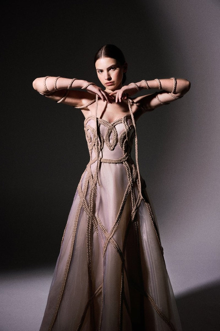 Strapless Braided Tulle Dress - Gemy Maalouf