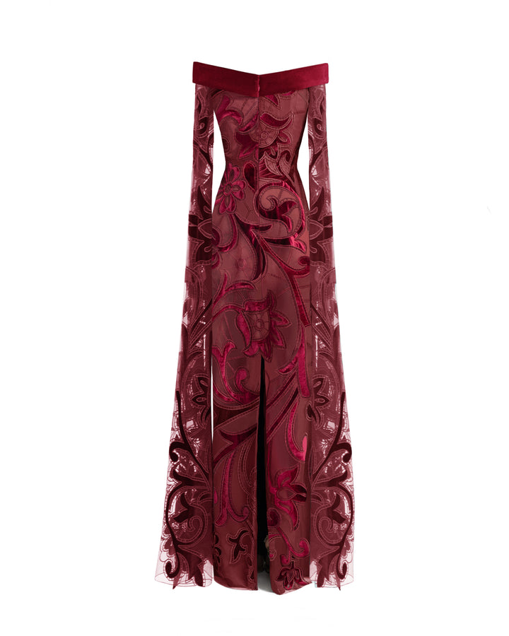 Off-Shoulder Slim Velvet Dress with Long Sleeves