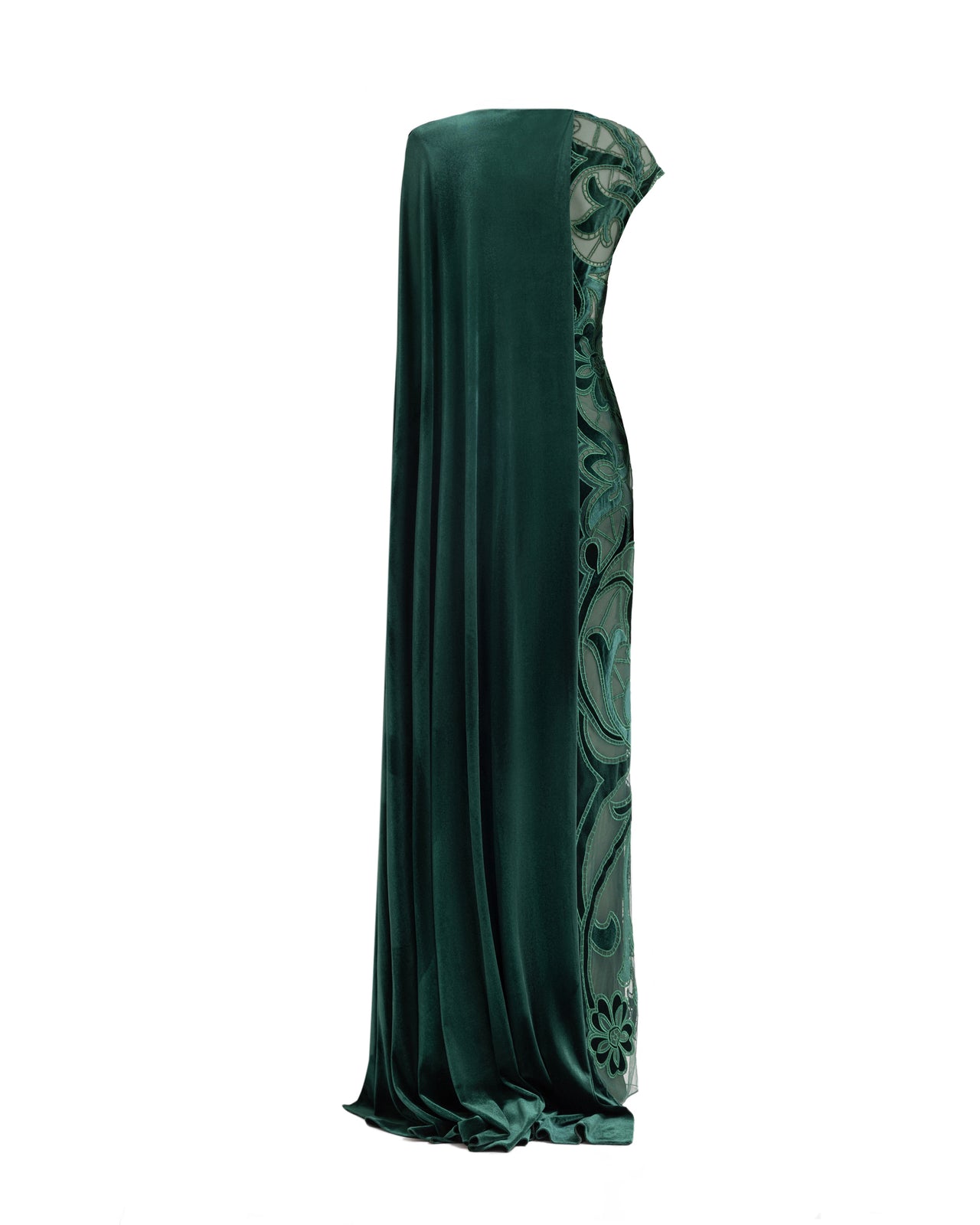 Asymmetrical Draped Embroidered Velvet Dress