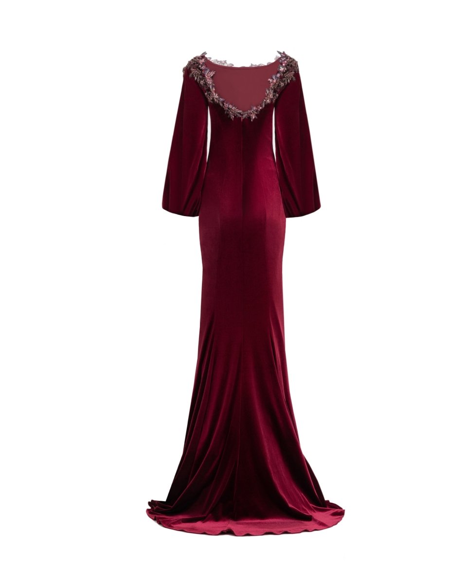 Velvet Dress with Puffed Sleeves - Gemy Maalouf
