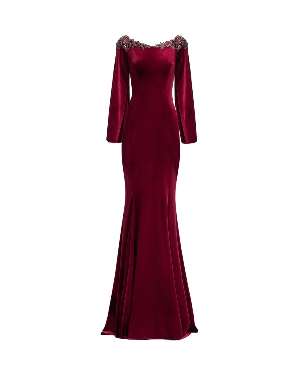Velvet Dress with Puffed Sleeves - Gemy Maalouf