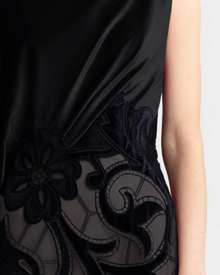 Asymmetrical Velvet Embroidered Dress