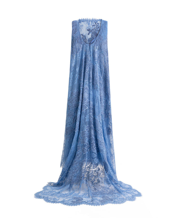 Embroidered Lace Dress with Cape