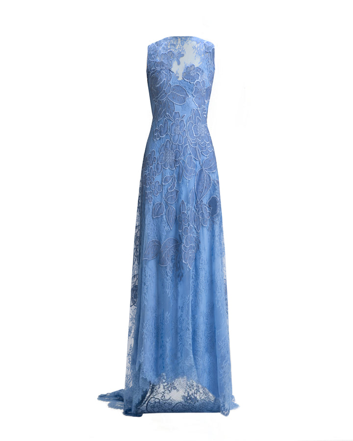 Embroidered Lace Dress with Cape