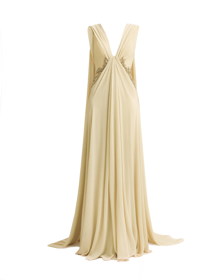 فستان V مزين بالخرز