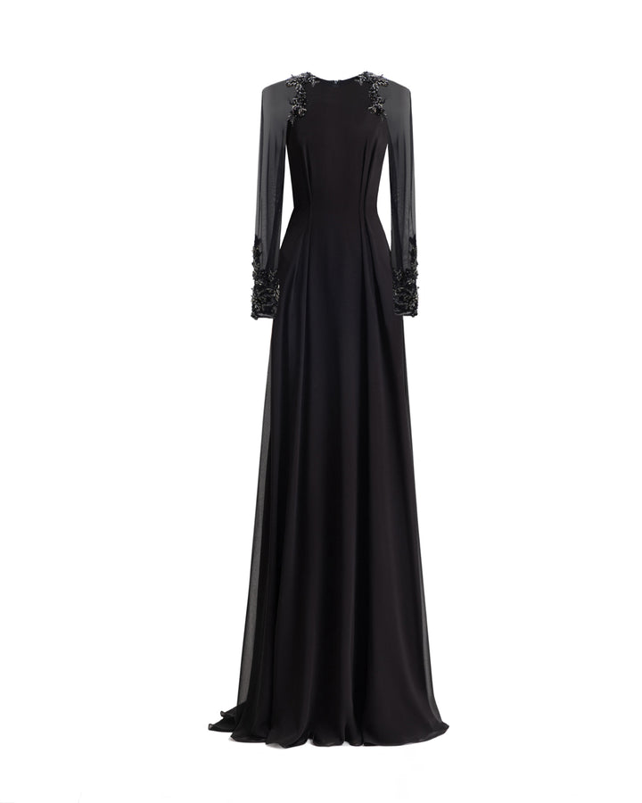 Beaded Sleeve Dress with Back Cape