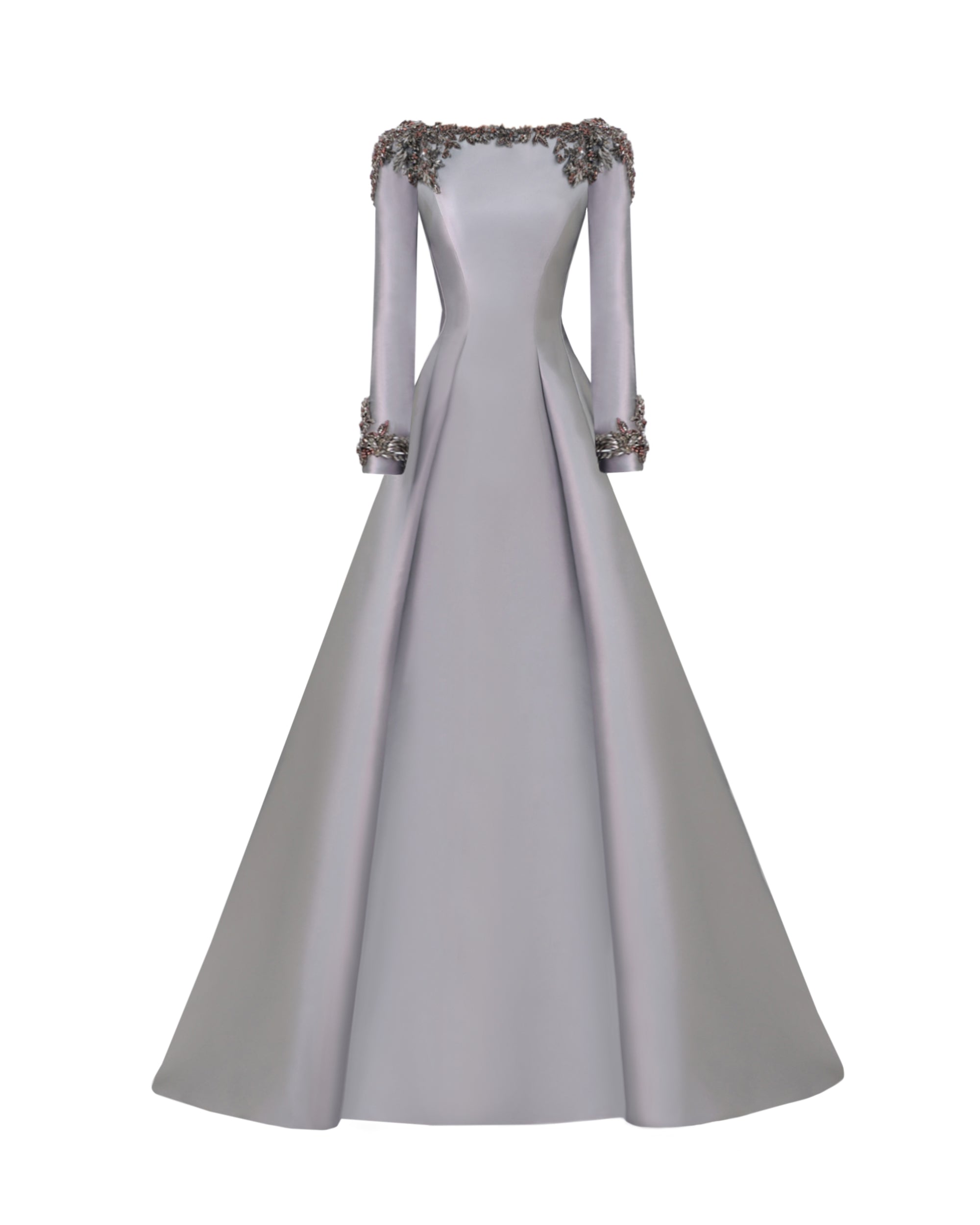 Gemy Maalouf | Evening Dresses | Beaded Mikado Dress with Long Sleeves