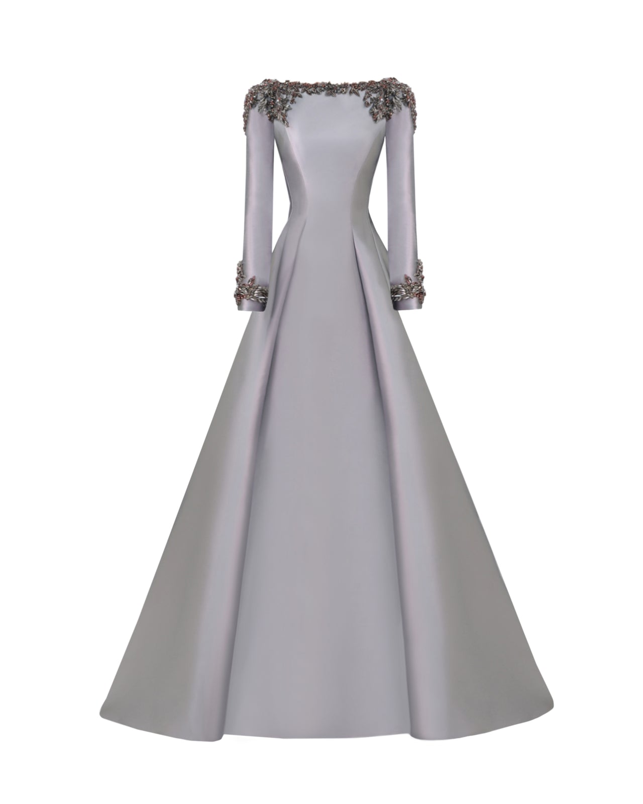 Beaded Mikado Dress with Long Sleeves