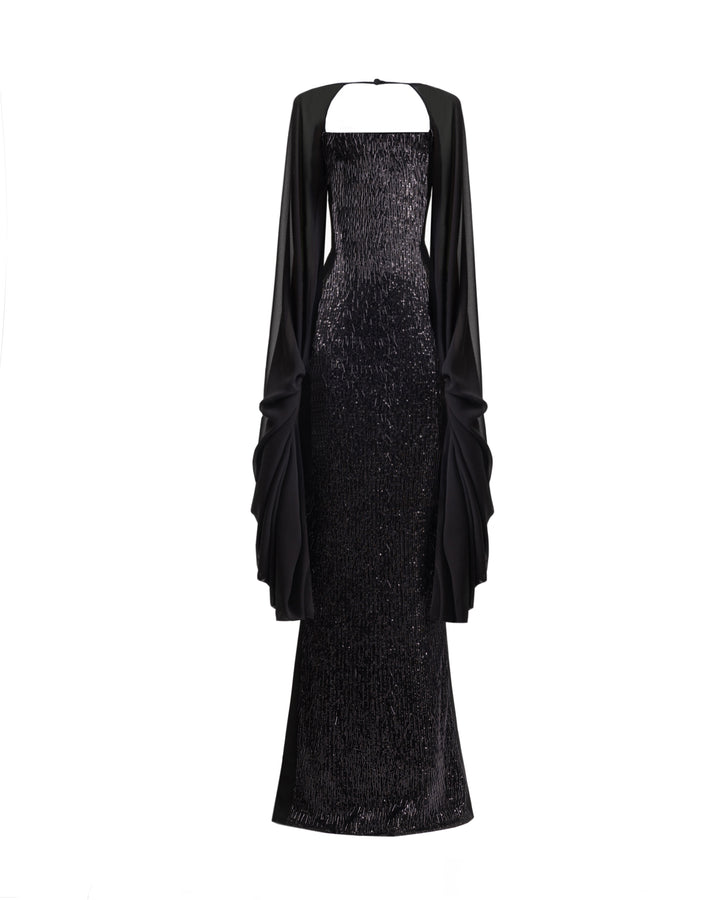 Beaded Dress with Puffed Sleeves