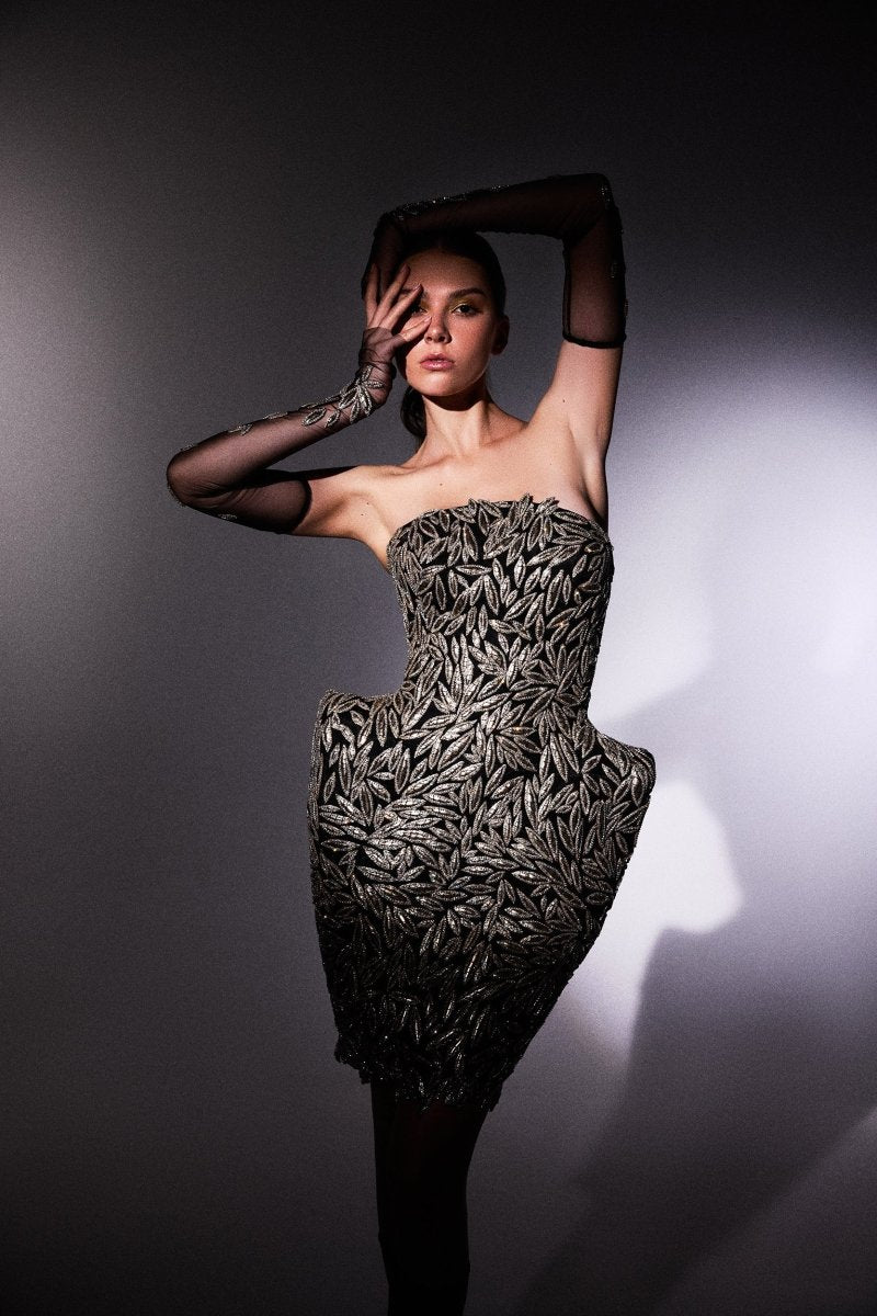 Strapless Beaded Short Dress - Gemy Maalouf