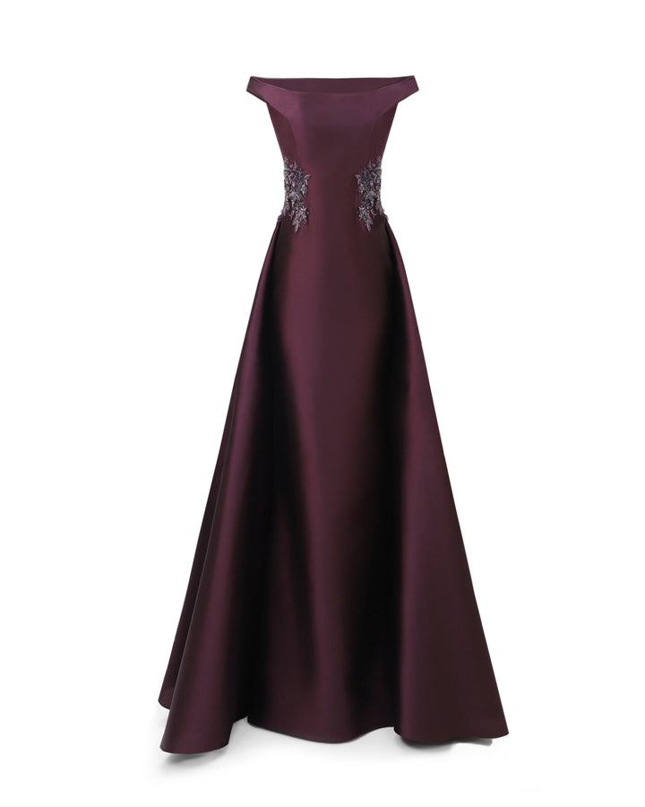 Off-Shoulder Beaded Mikado Dress