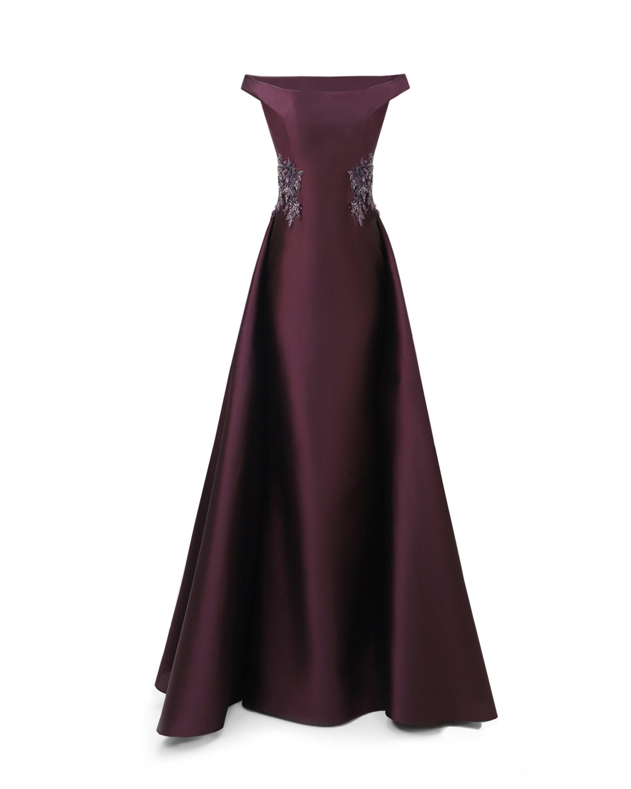 Off-Shoulder Beaded Mikado Dress