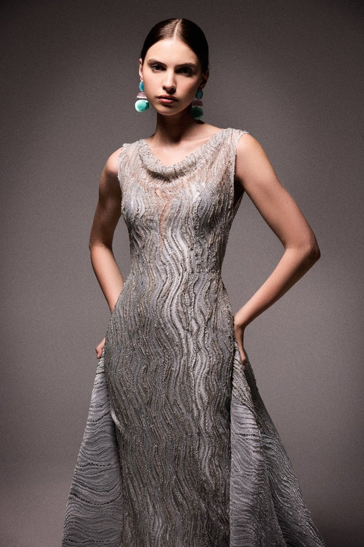 Beaded Cowl - Neck Dress - Gemy Maalouf
