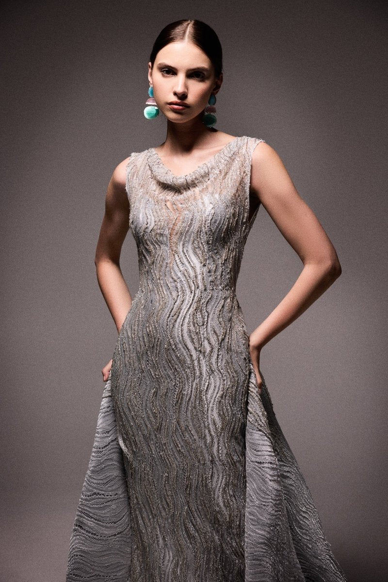 Beaded Cowl - Neck Dress - Gemy Maalouf