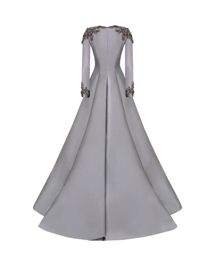 Beaded Mikado Dress with Long Sleeves