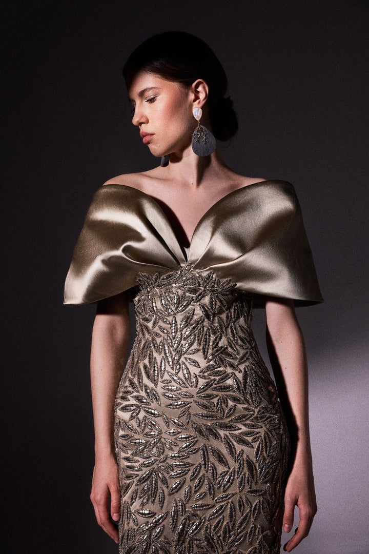 Off - Shoulder Beaded Gradient Dress - Gemy Maalouf