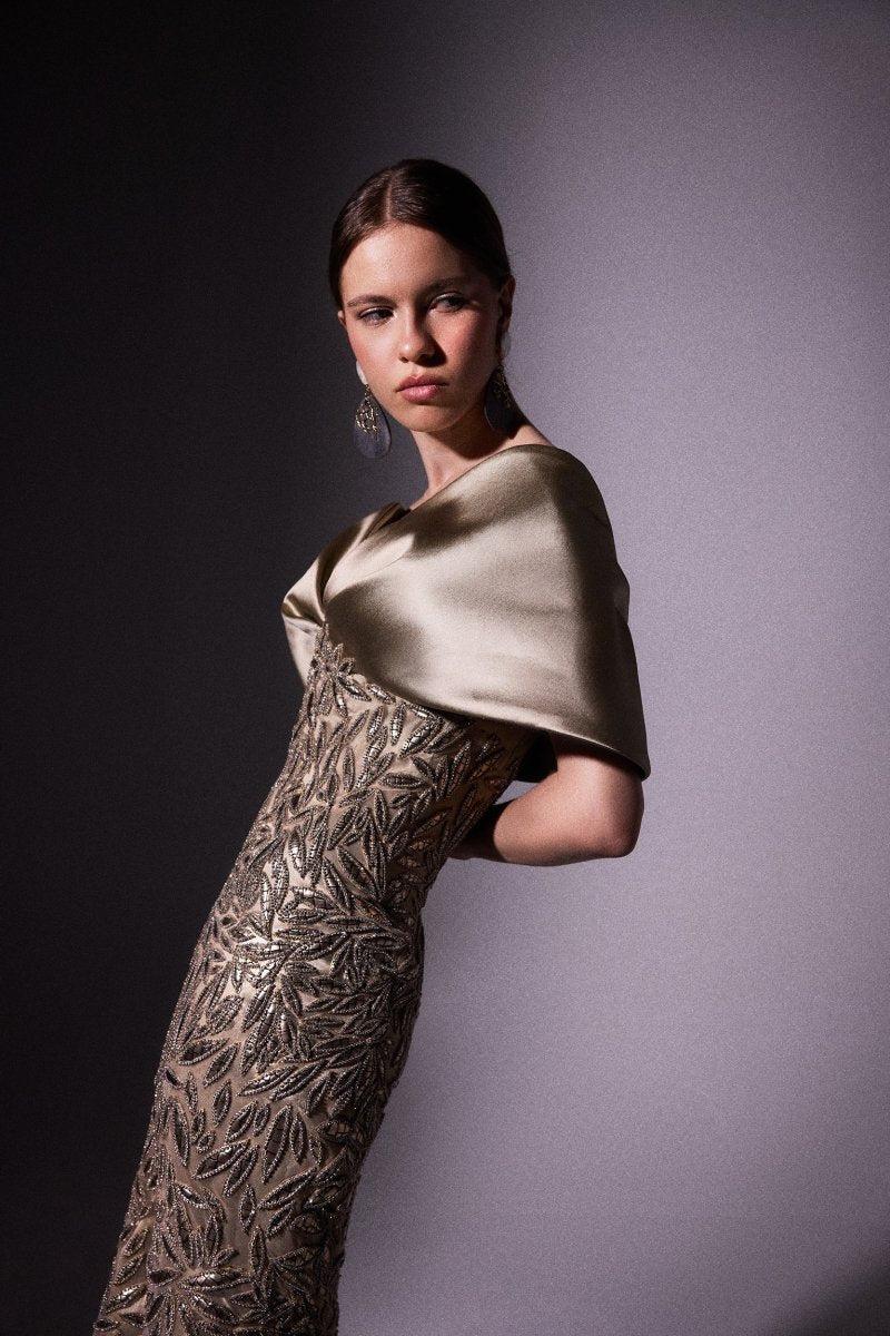 Off - Shoulder Beaded Gradient Dress - Gemy Maalouf