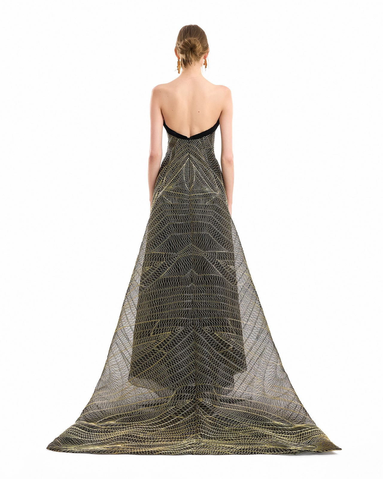 Metallic Embroidered Train Dress