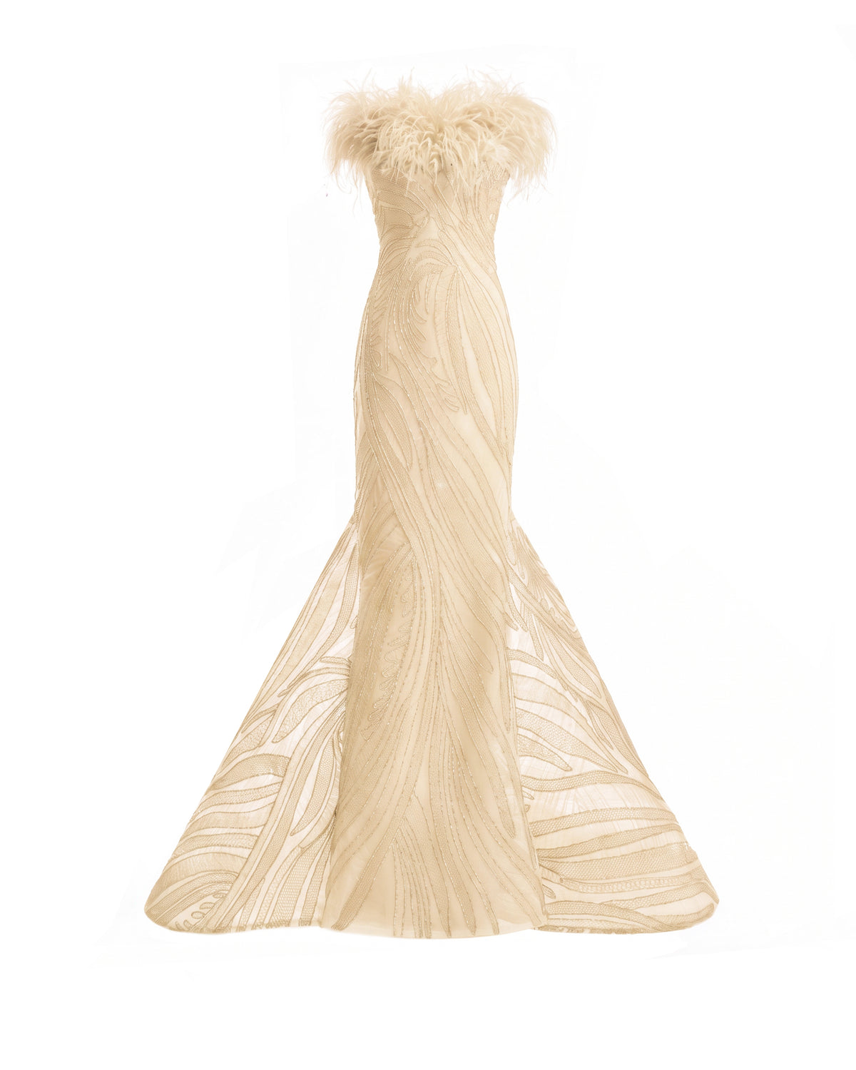 Off-Shoulder Feathered Mermaid Dress
