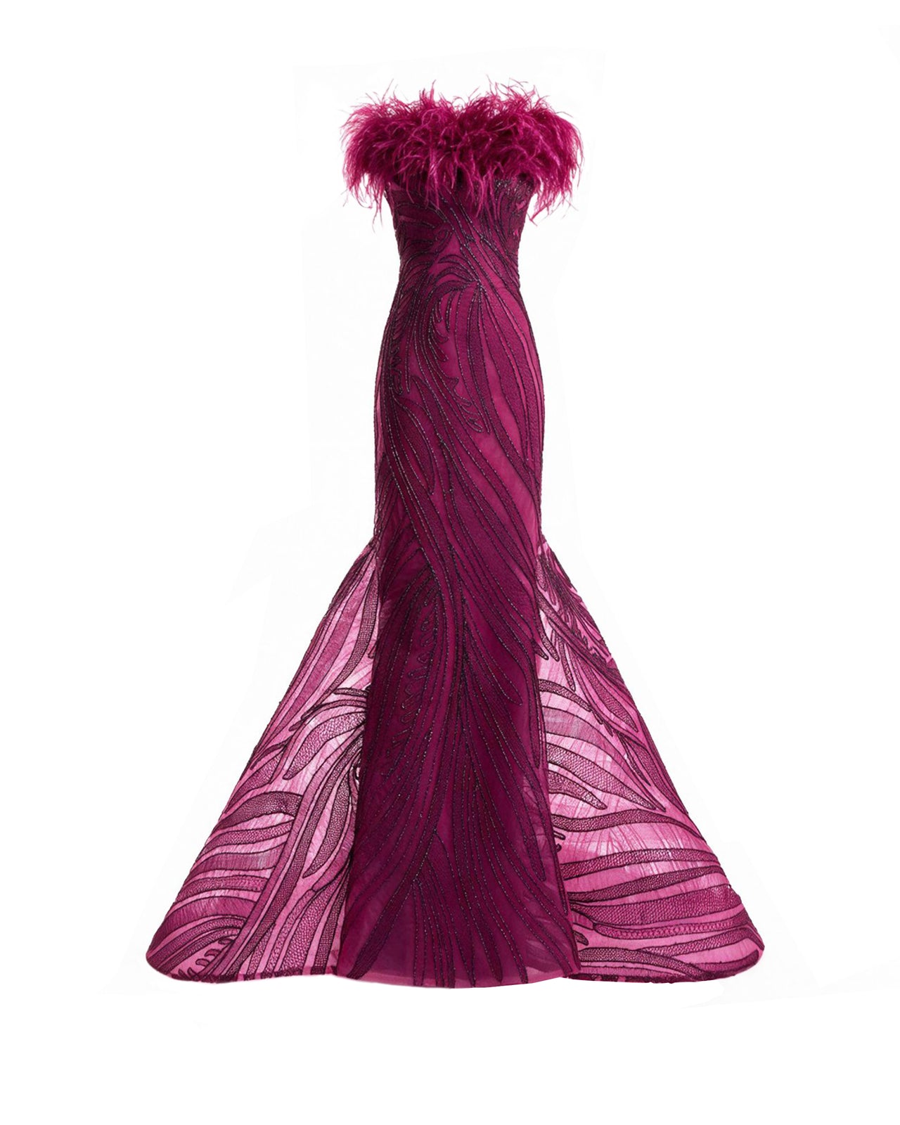 Off-Shoulder Feathered Mermaid Dress