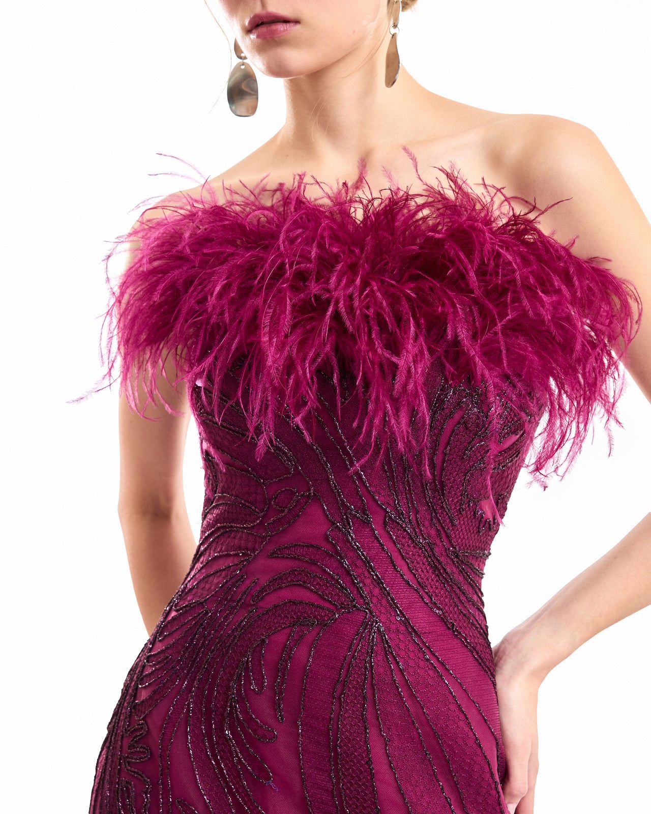 Off-Shoulder Feathered Mermaid Dress