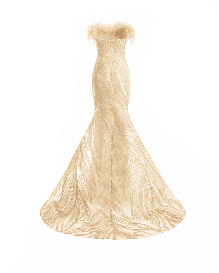 Off-Shoulder Feathered Mermaid Dress
