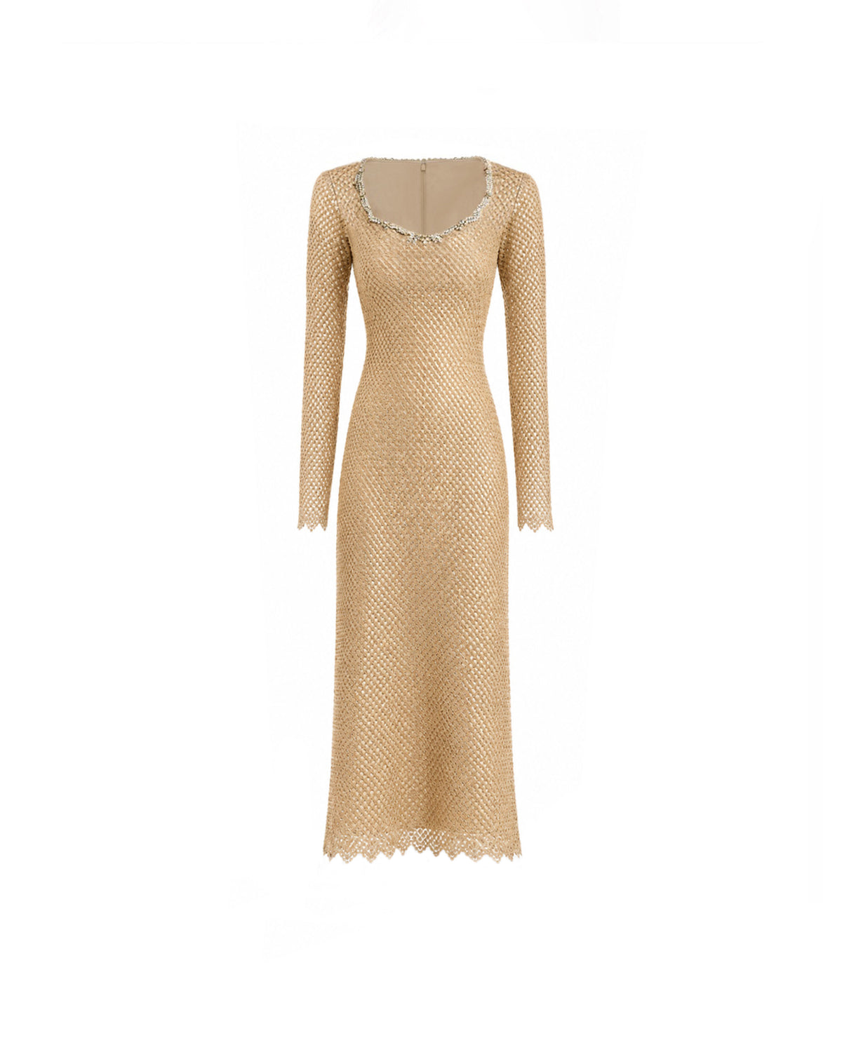 Beaded Scoop-Neck Midi Dress