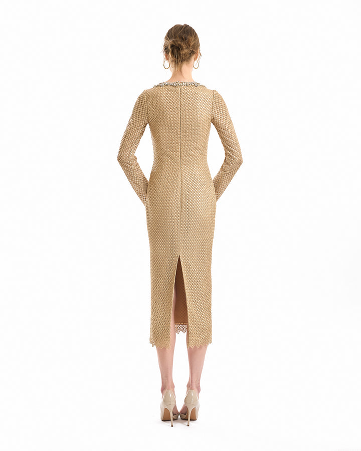 Beaded Scoop-Neck Midi Dress