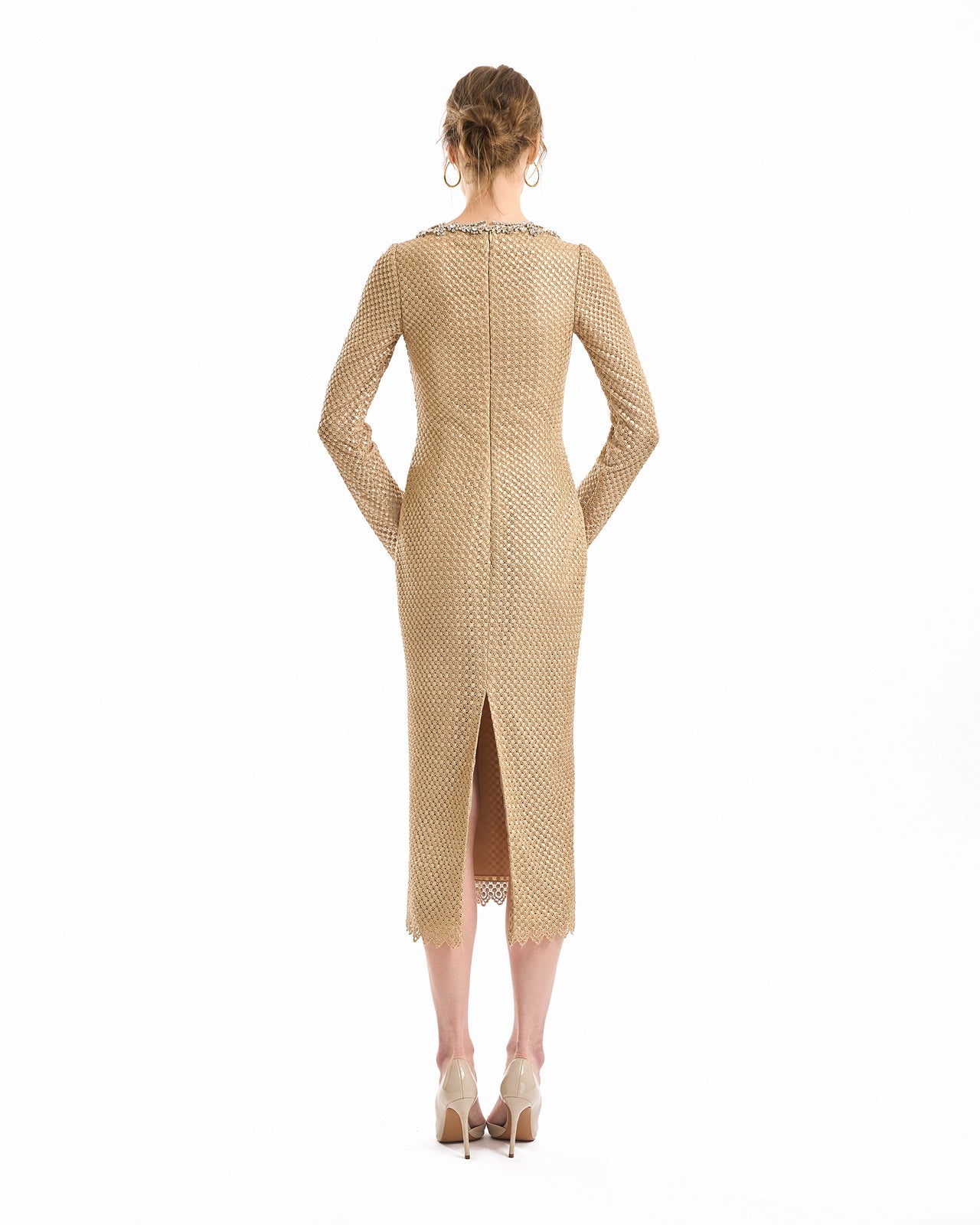 Beaded Scoop-Neck Midi Dress