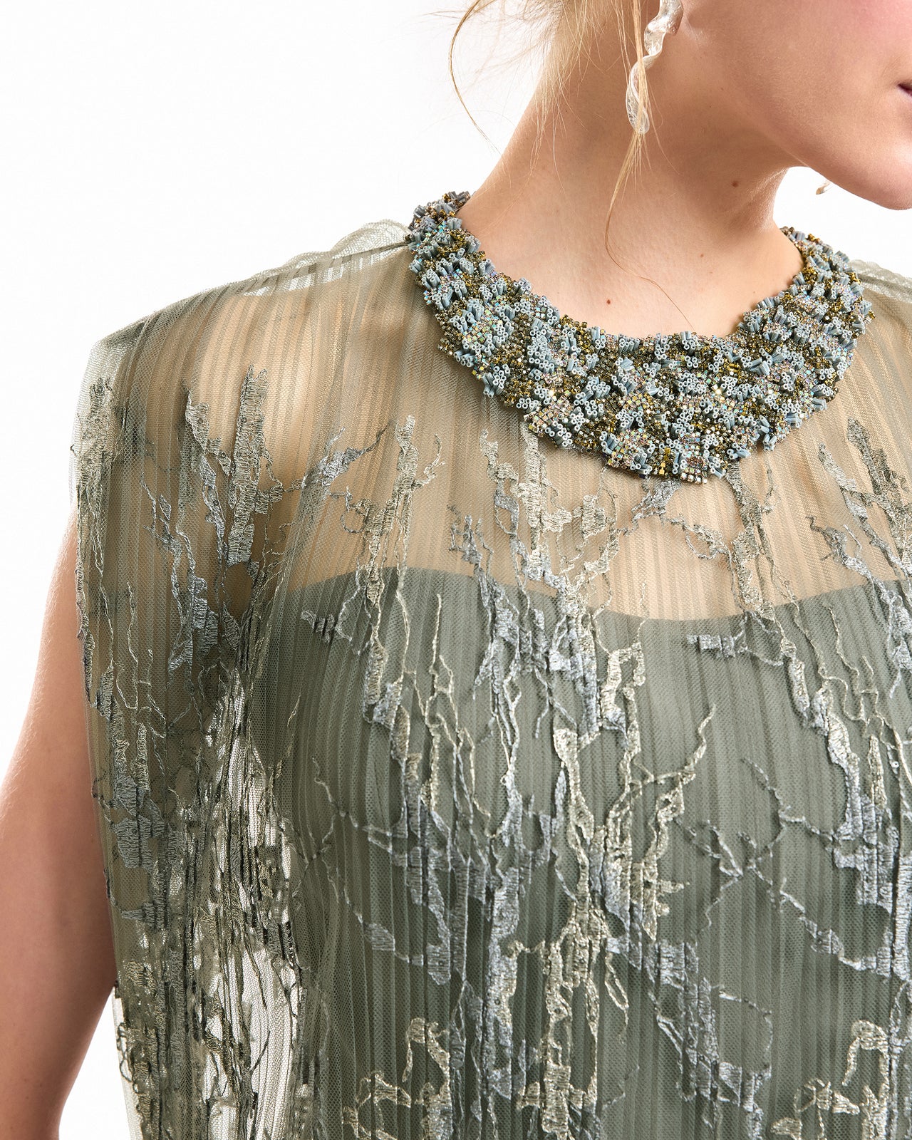 Feathered Hem Pleated Midi Dress