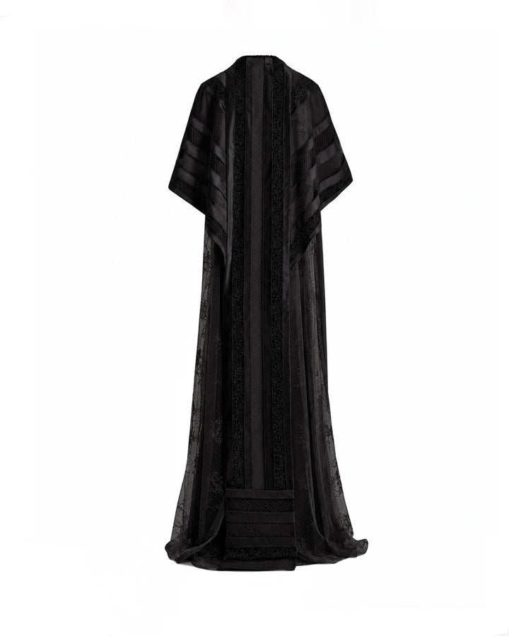 Embroidered Net Lace Dress with Beaded Cape