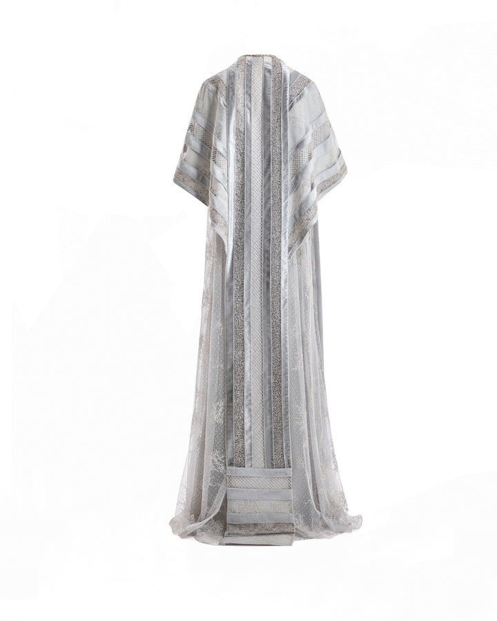 Embroidered Net Lace Dress with Beaded Cape