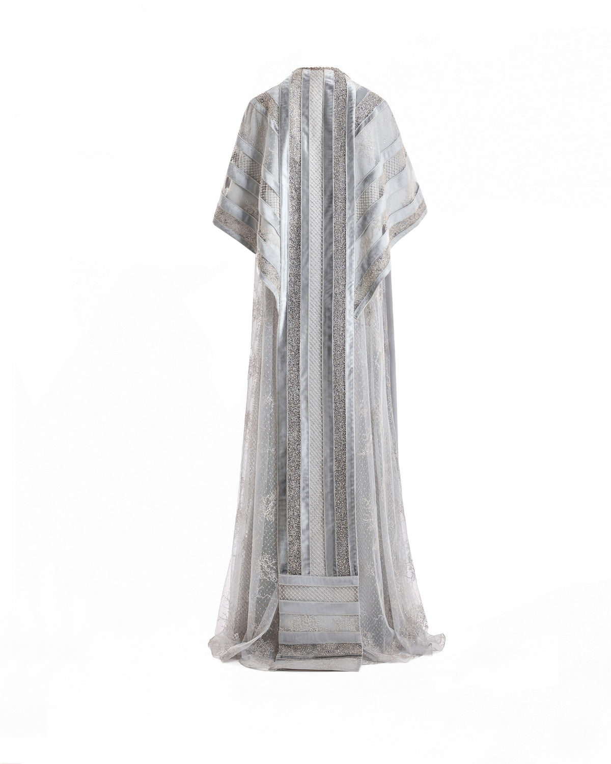 Embroidered Net Lace Dress with Beaded Cape