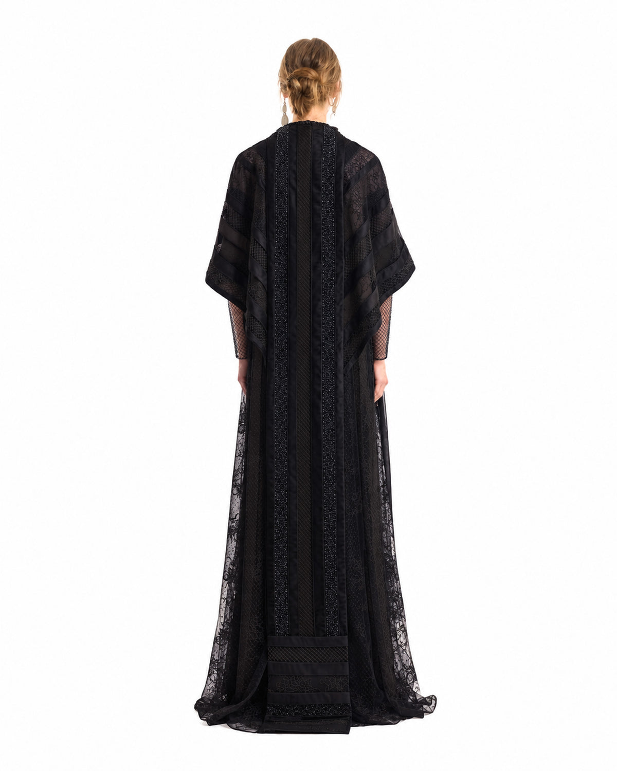 Embroidered Net Lace Dress with Beaded Cape