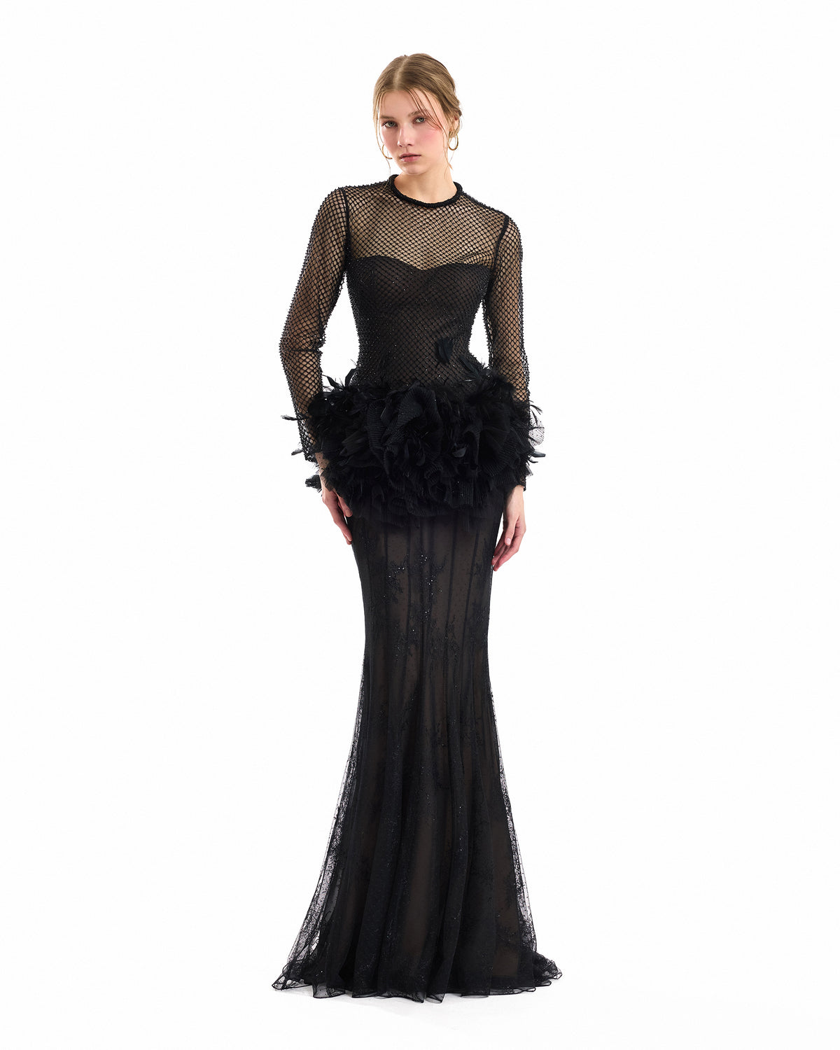 Feathered Hip Lace Dress